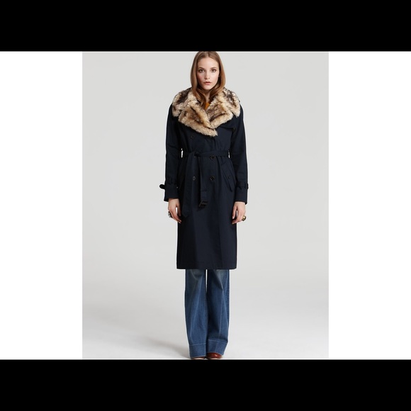Marc by Marc Jacobs Trench Coat Faux Fur Collar - Picture 2 of 8